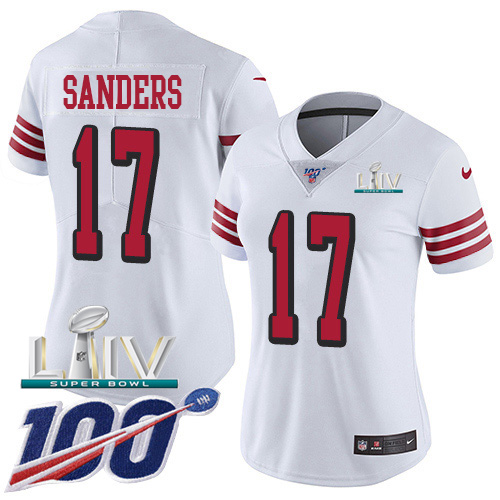 San Francisco 49ers Nike 17 Emmanuel Sanders White Super Bowl LIV 2020 Rush Women Stitched NFL Limited 100th Season Jersey